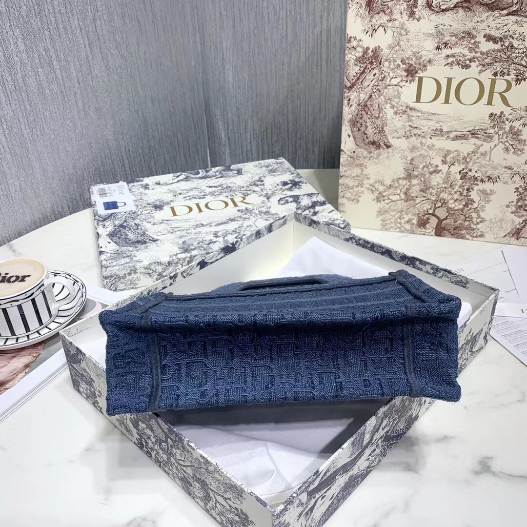 Dior Mini Book Tote Bag In Denim Blue Oblique Canvas 440