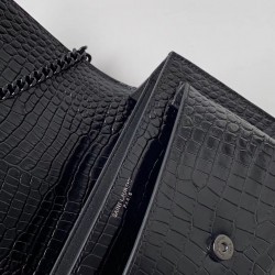 Saint Laurent Sunset Medium Bag In Noir Crocodile Embossed Leather 886