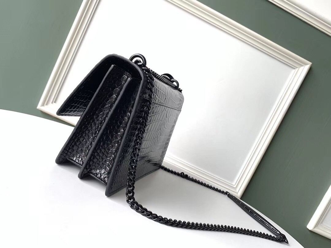 Saint Laurent Sunset Medium Bag In Noir Crocodile Embossed Leather 886