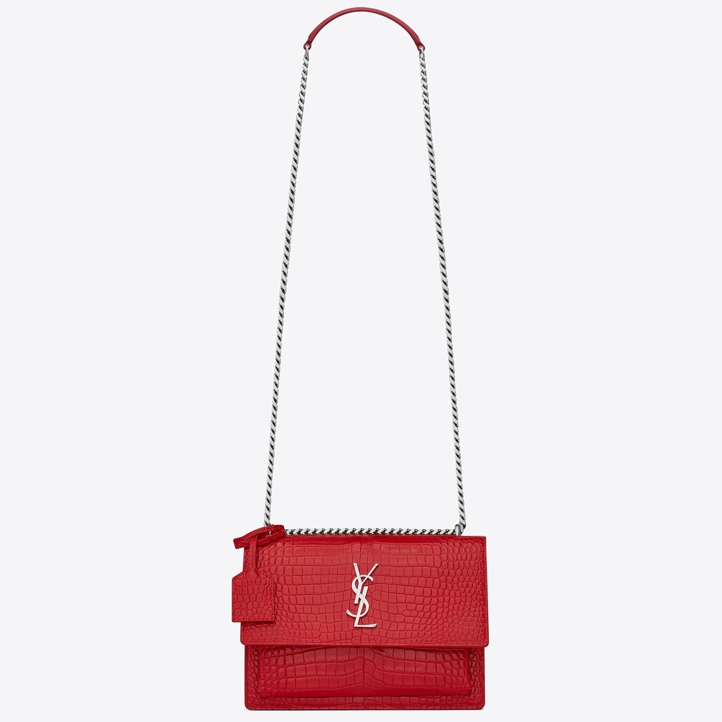 Saint Laurent Sunset Medium Bag In Red Crocodile Embossed Leather 913