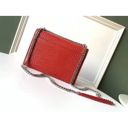 Saint Laurent Sunset Medium Bag In Red Crocodile Embossed Leather 913