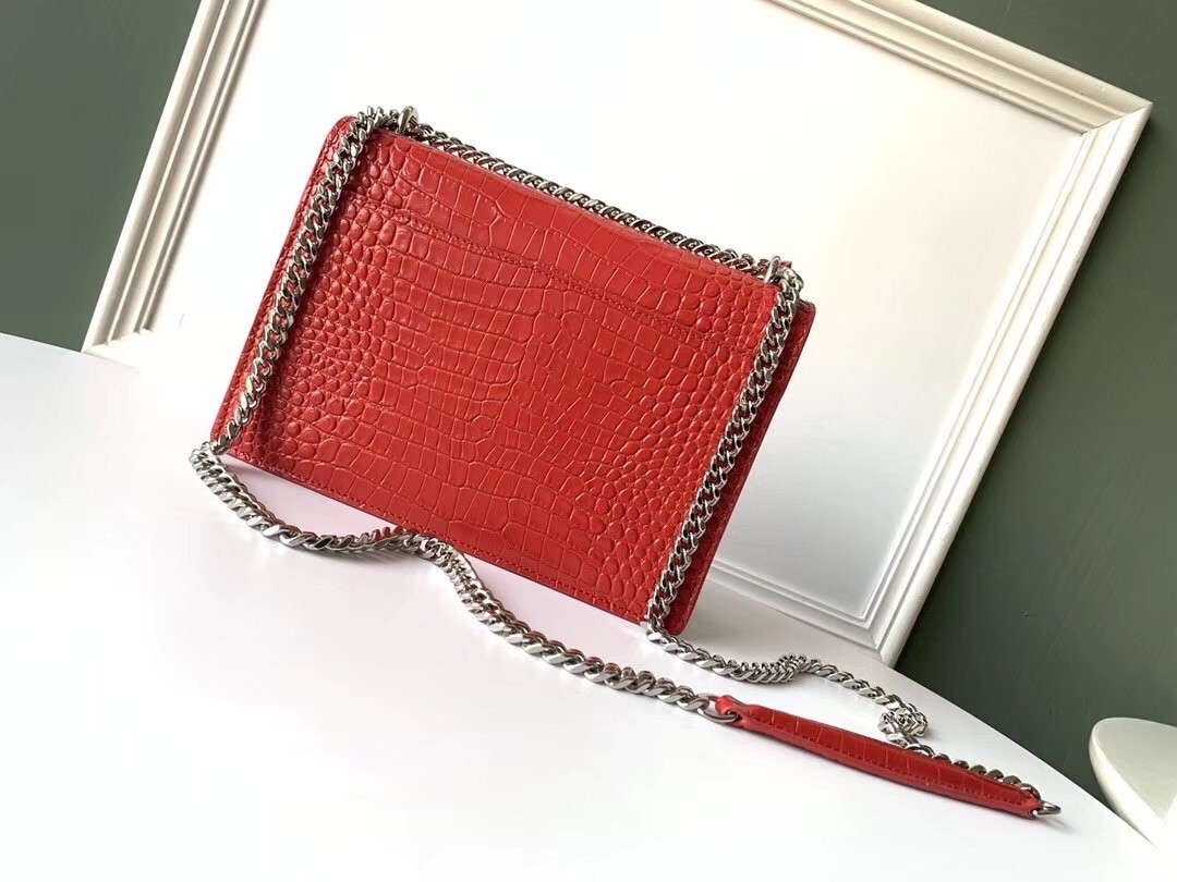 Saint Laurent Sunset Medium Bag In Red Crocodile Embossed Leather 913