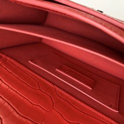 Saint Laurent Sunset Medium Bag In Red Crocodile Embossed Leather 913