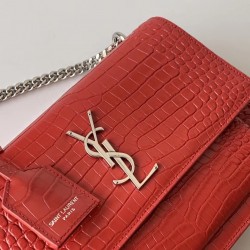 Saint Laurent Sunset Medium Bag In Red Crocodile Embossed Leather 913