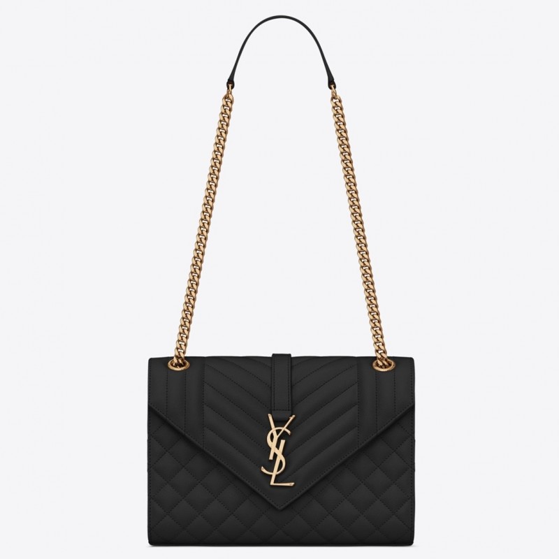 Saint Laurent Medium Envelope Bag In Black Grained Leather 934