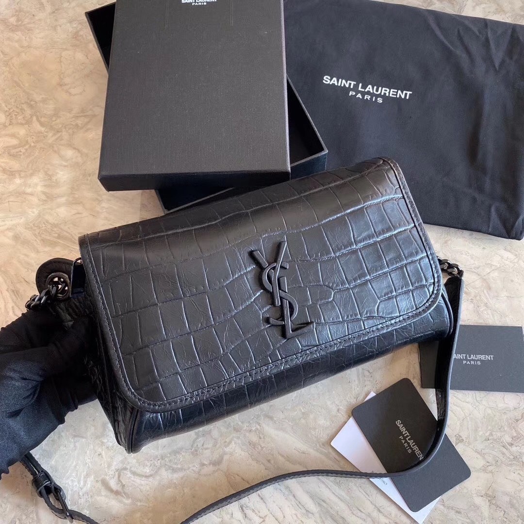 Saint Laurent Niki Body Bag In Black Croco-Embossed Leather 234