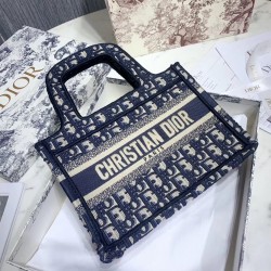 Dior Mini Book Tote Bag In Blue Oblique Canvas 160