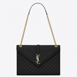 Saint Laurent Envelope Large Bag In Black Grained Leather 304