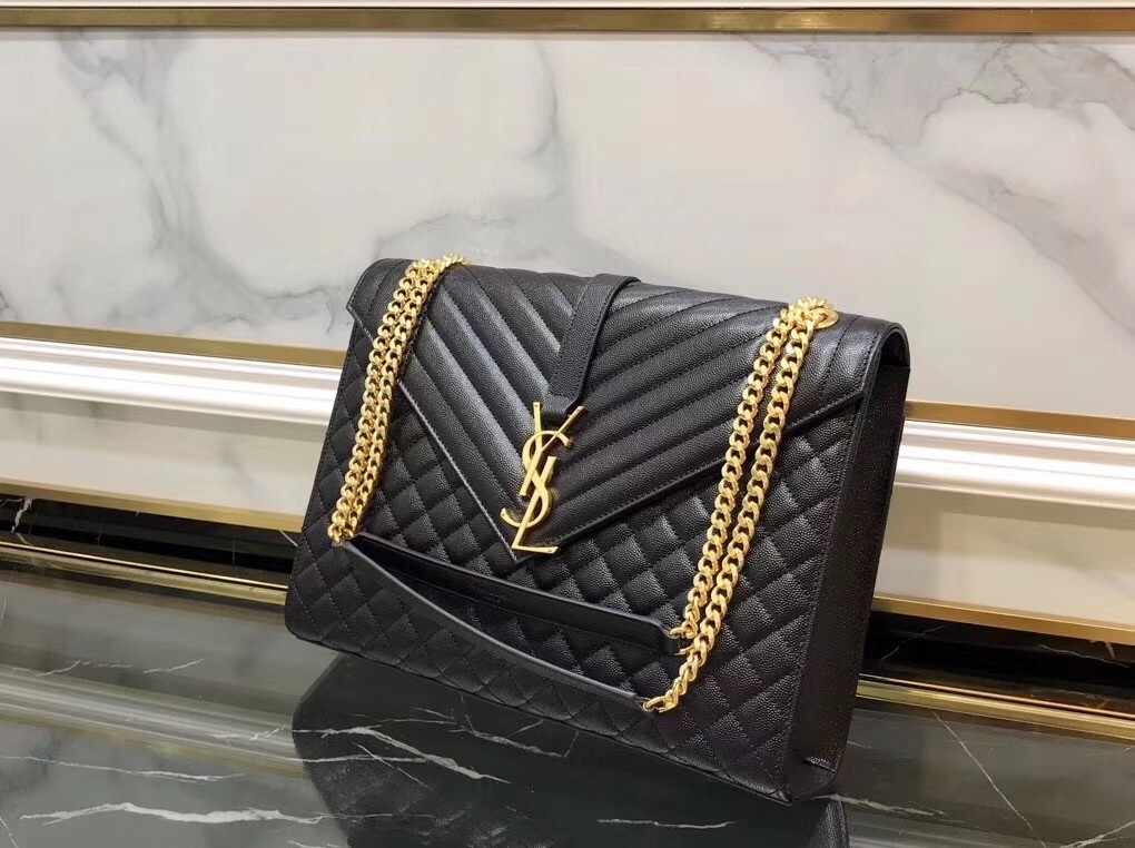 Saint Laurent Envelope Large Bag In Black Grained Leather 304