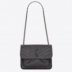 Saint Laurent Baby Niki Chain Bag In Storm Gray Crinkled Leather 557