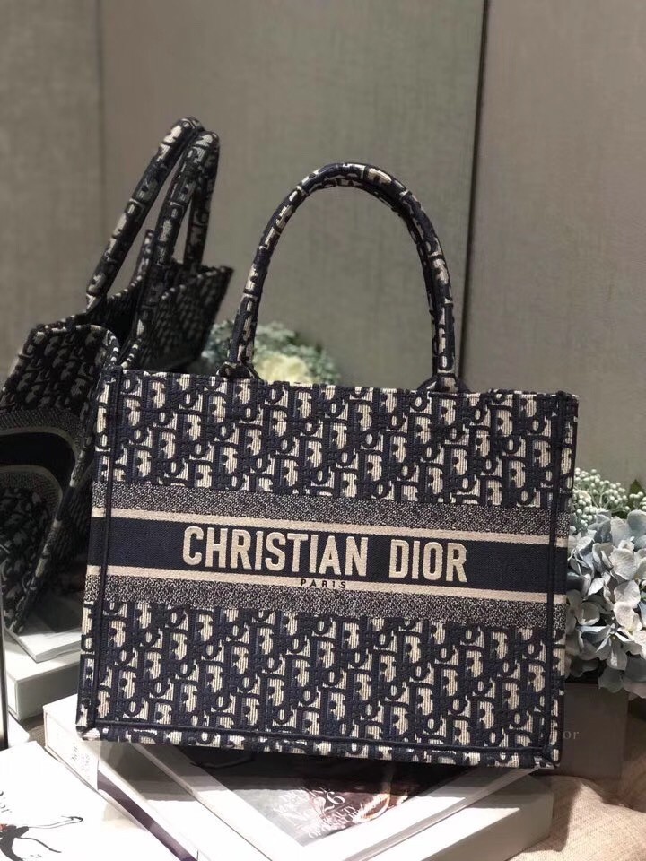 Dior Small Book Tote Bag In Blue Oblique Canvas 191