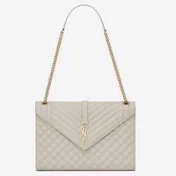 Saint Laurent Envelope Large Bag In White Matelasse Grained Leather 962