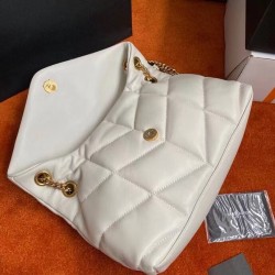 Saint Laurent Small Loulou Puffer Bag In White Lambskin 586