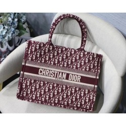 Dior Small Book Tote Bag In Bordeaux Oblique Canvas 226