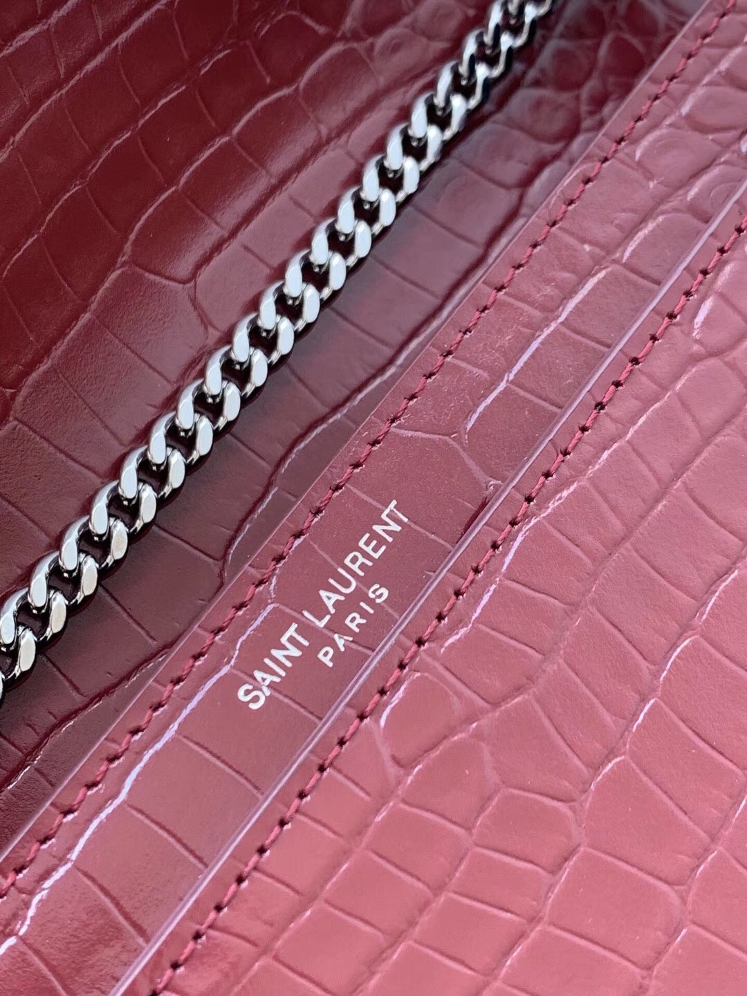 Saint Laurent Cassandra Clasp Bag In Bordeaux Croc-Embossed Leather 483