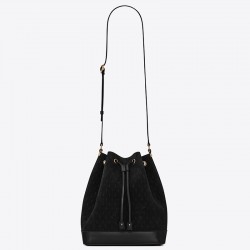 Saint Laurent Monogram All Over Bucket Bag In Black Suede 998