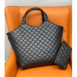 Saint Laurent Icare Maxi Shopping Bag In Black Quilted Lambskin 808