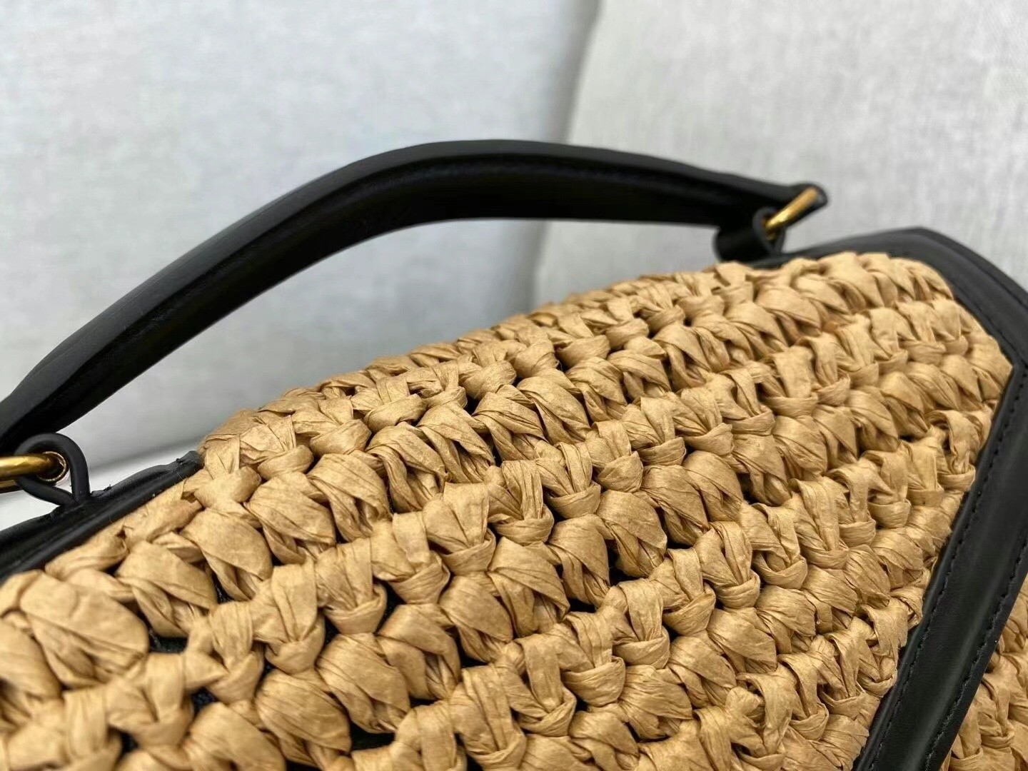 Saint Laurent Cassandra Mini Top Handle Bag In Raffia 822