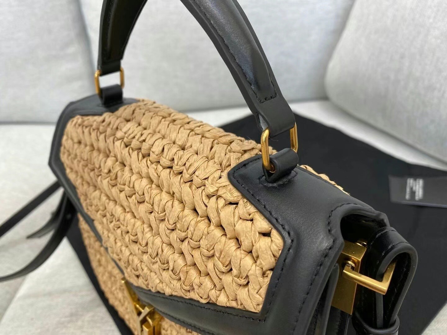 Saint Laurent Cassandra Mini Top Handle Bag In Raffia 822