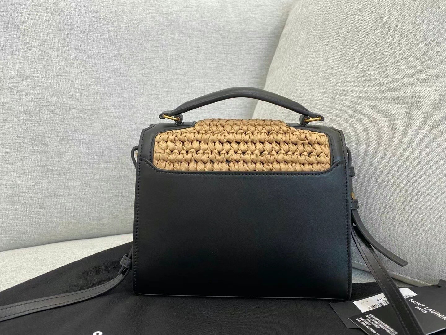 Saint Laurent Cassandra Mini Top Handle Bag In Raffia 822