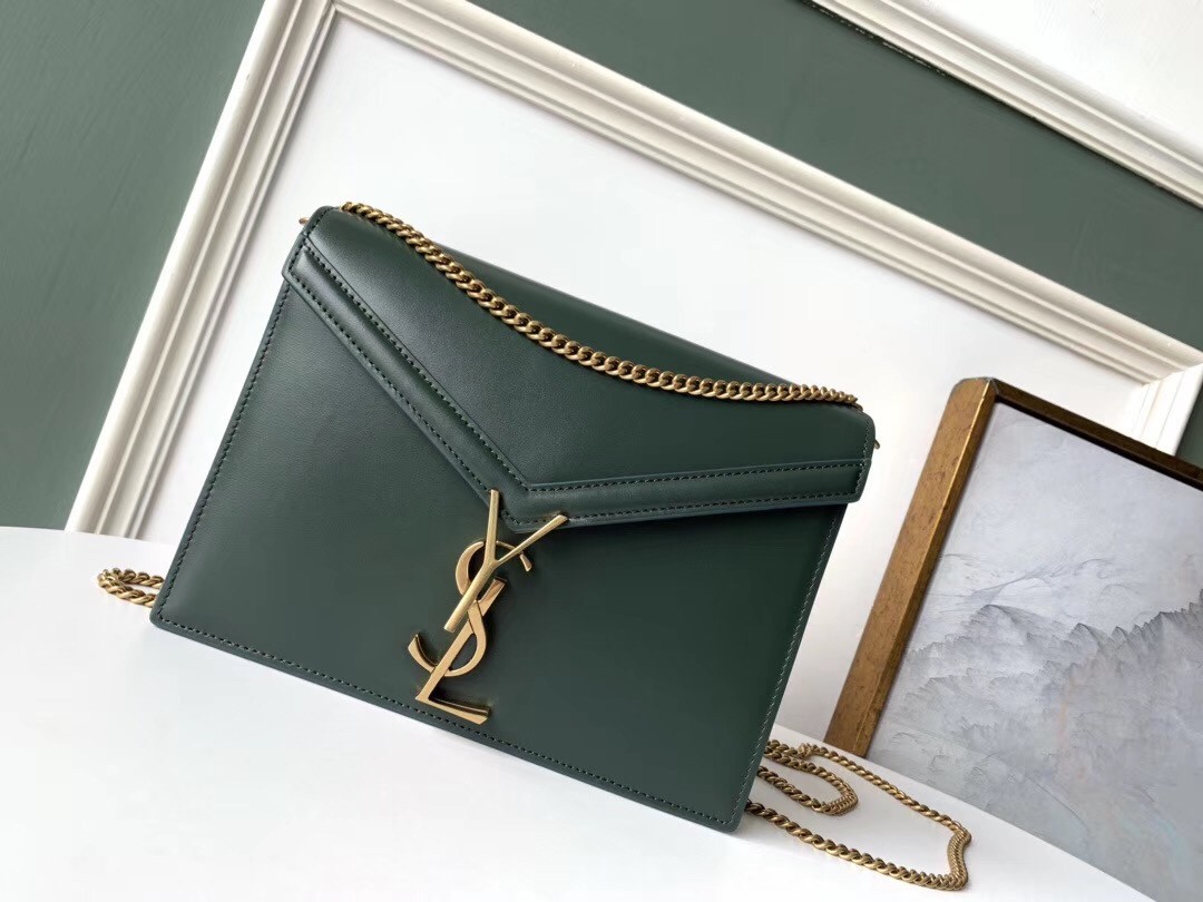 Saint Laurent Dark Green Cassandra Monogram Clasp Bag 219