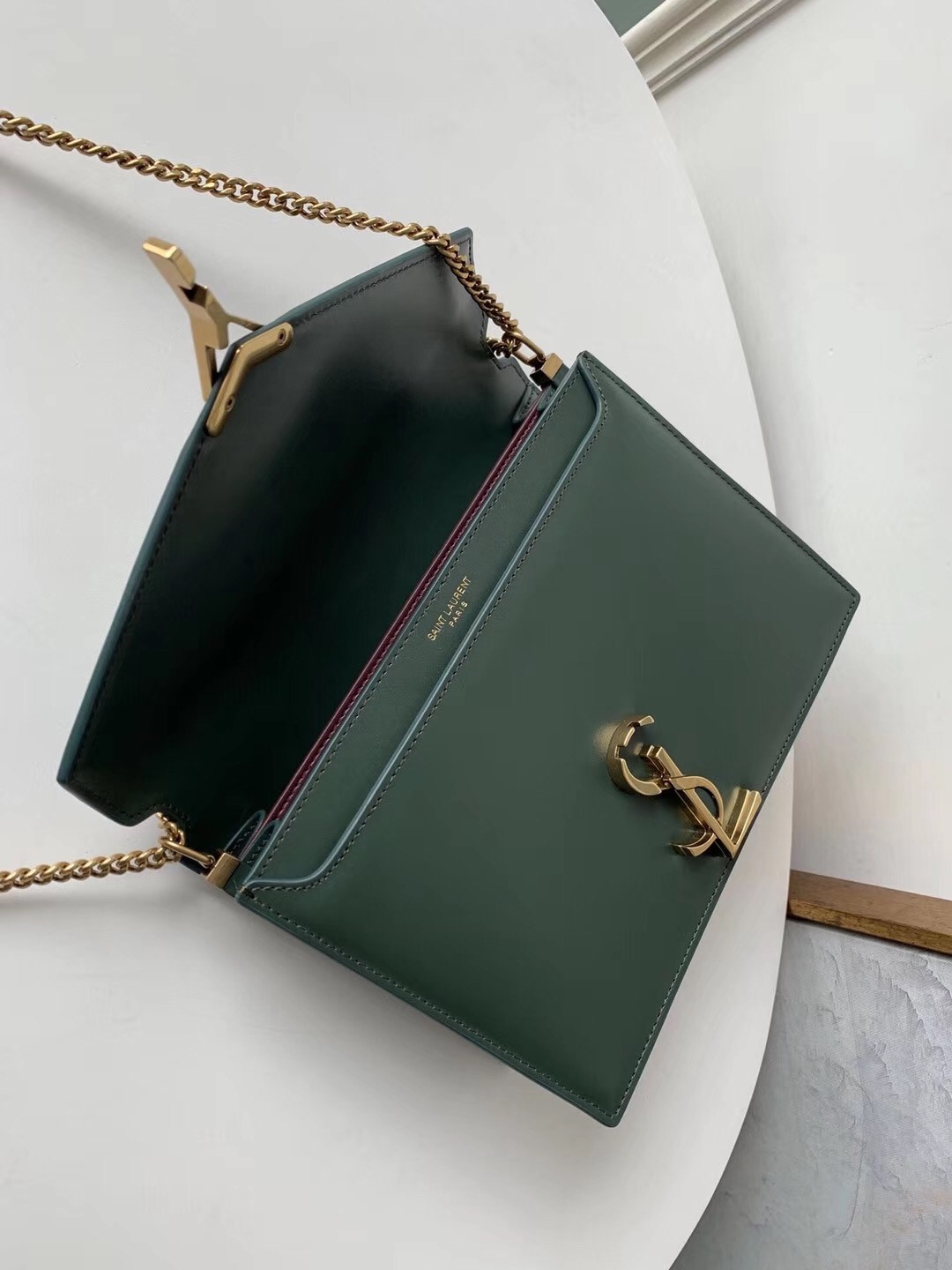 Saint Laurent Dark Green Cassandra Monogram Clasp Bag 219