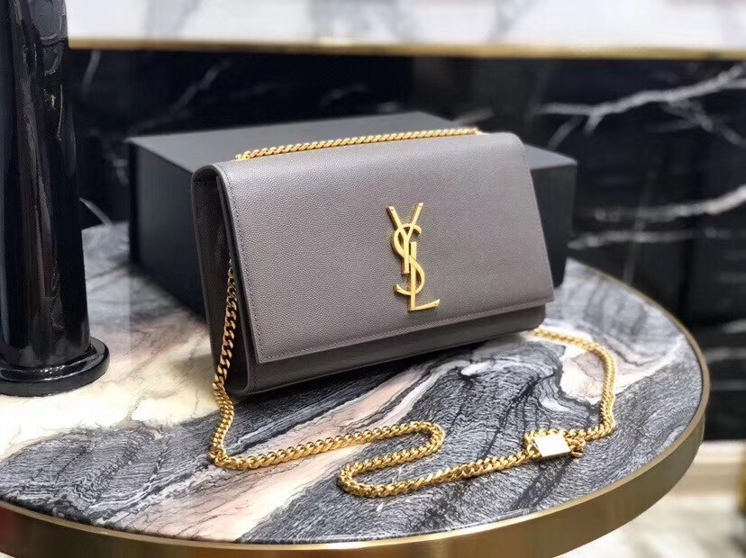 Saint Laurent Medium Kate Bag In Grey Grained Leather 255