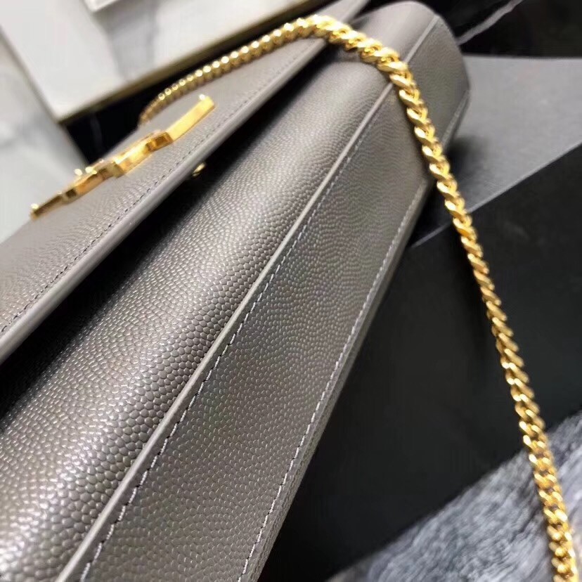 Saint Laurent Medium Kate Bag In Grey Grained Leather 255