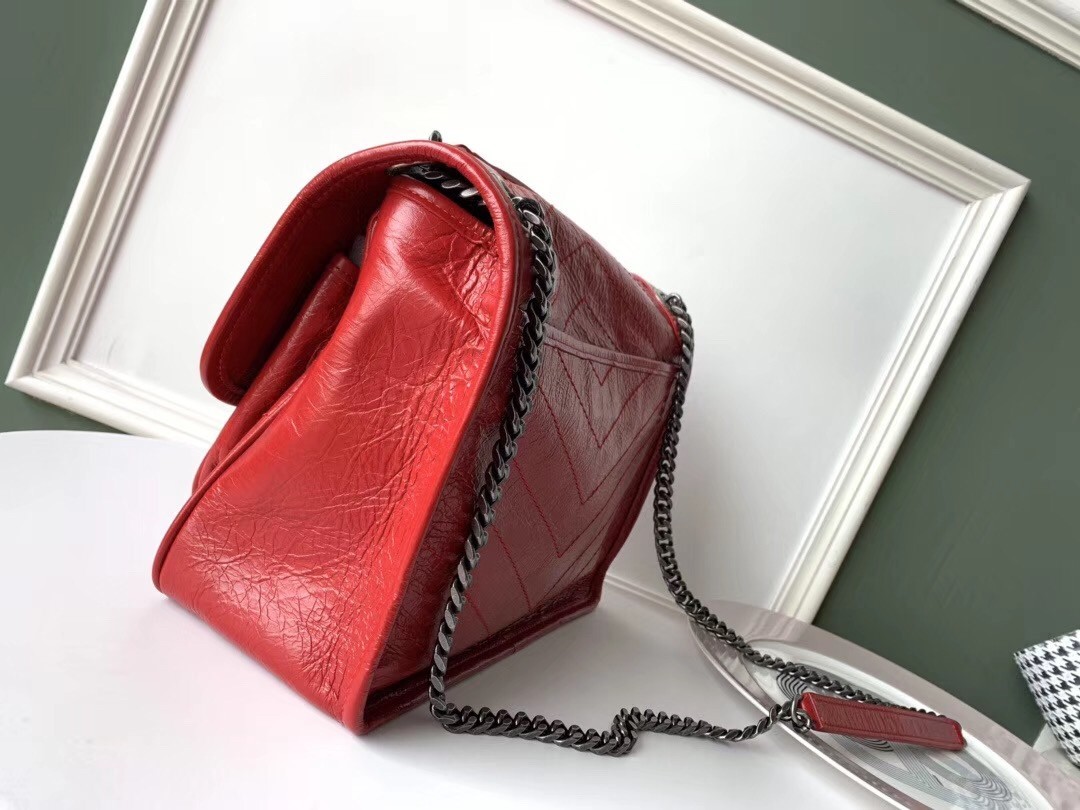 Saint Laurent Medium Niki Bag In Red Crinkled Leather 627