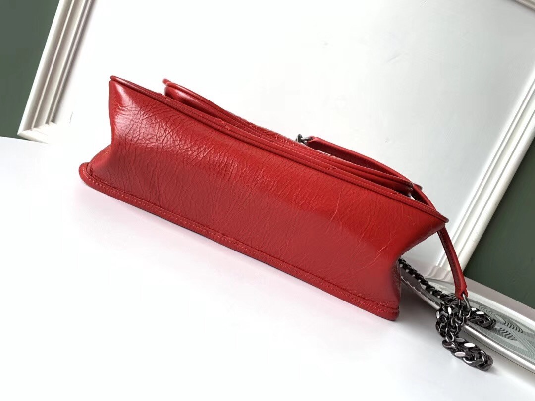 Saint Laurent Medium Niki Bag In Red Crinkled Leather 627