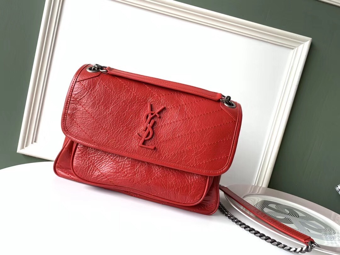 Saint Laurent Medium Niki Bag In Red Crinkled Leather 627