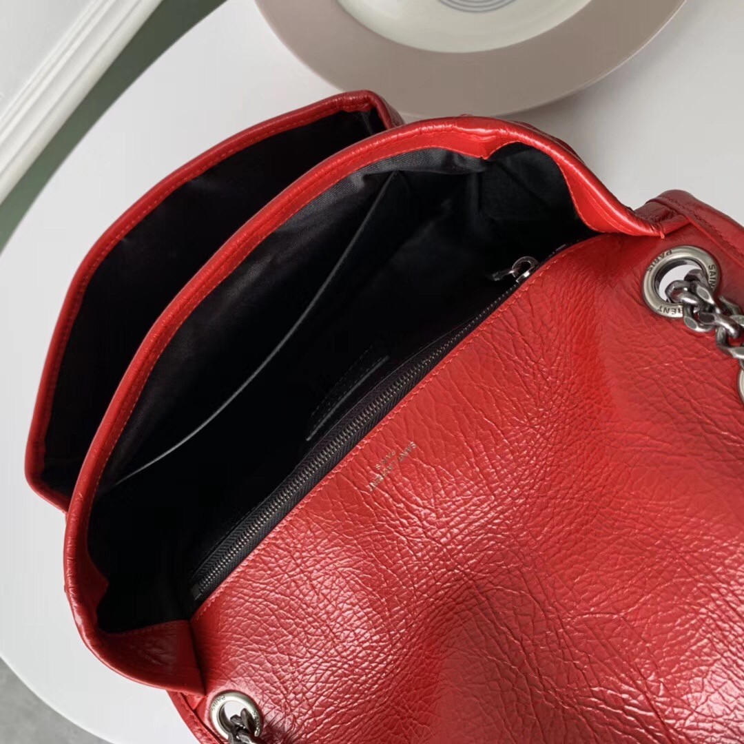 Saint Laurent Medium Niki Bag In Red Crinkled Leather 627