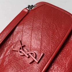 Saint Laurent Medium Niki Bag In Red Crinkled Leather 627