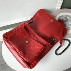 Saint Laurent Medium Niki Bag In Red Crinkled Leather 627