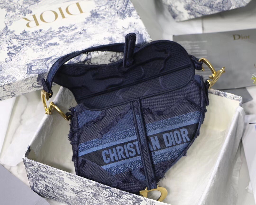 Dior Saddle Bag In Blue Camouflage Canvas 800