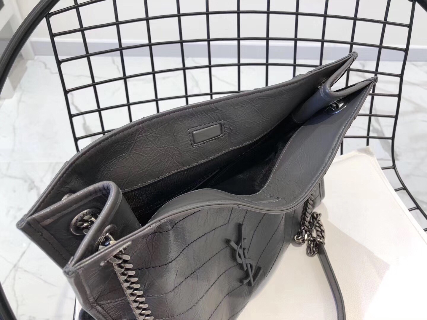 Saint Laurent Medium Niki Shopping Bag In Storm Leather  724