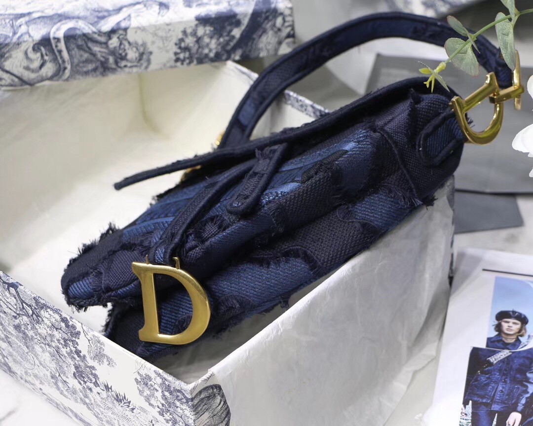 Dior Saddle Bag In Blue Camouflage Canvas 800