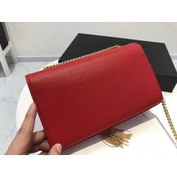 Saint Laurent Medium Kate Bag With Tassel In Red Grained Leather 996