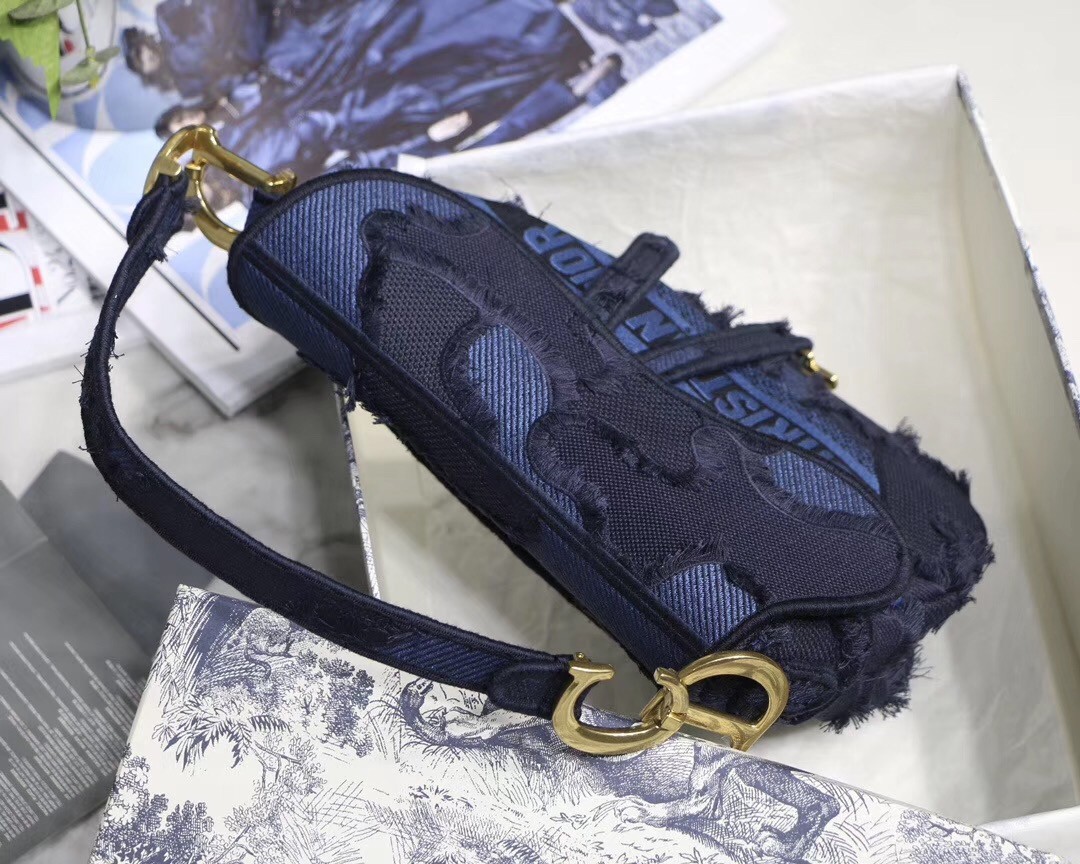 Dior Saddle Bag In Blue Camouflage Canvas 800