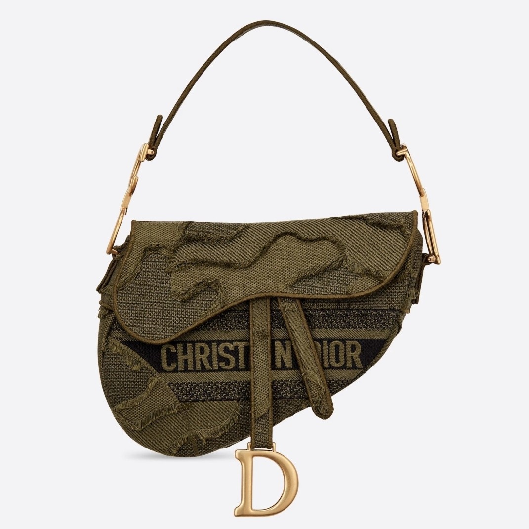 Dior Saddle Bag In Green Camouflage Canvas 162