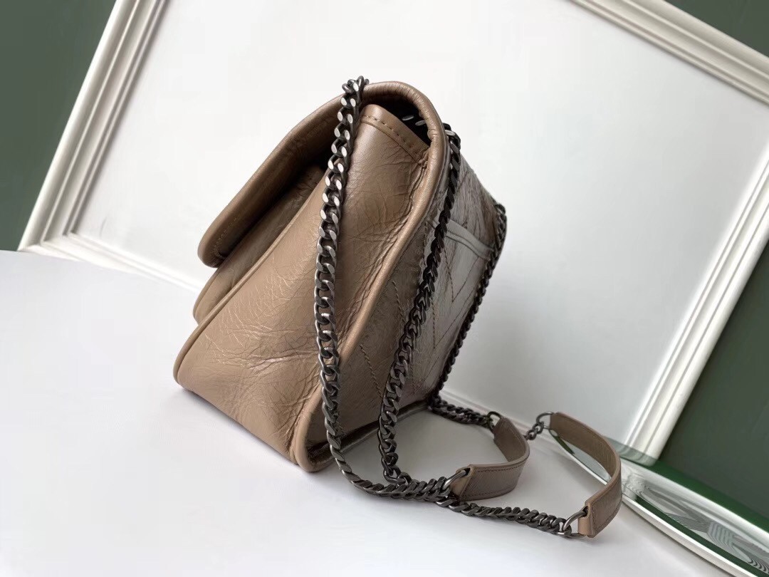 Saint Laurent Baby Niki Chain Bag In Taupe Crinkled Leather 889