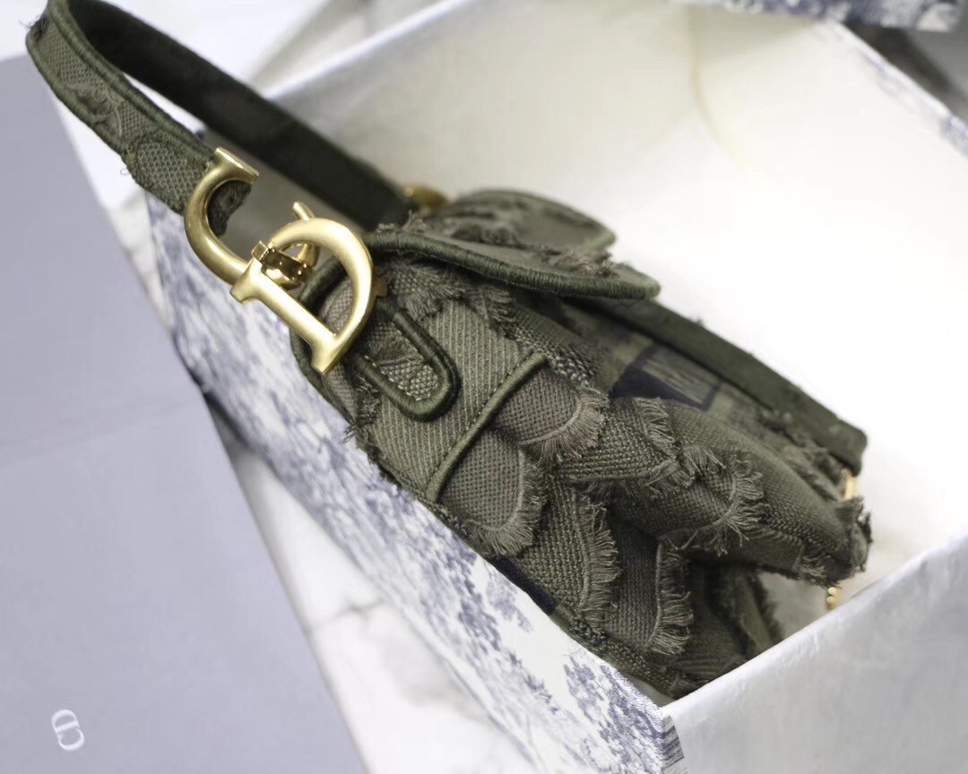 Dior Saddle Bag In Green Camouflage Canvas 162