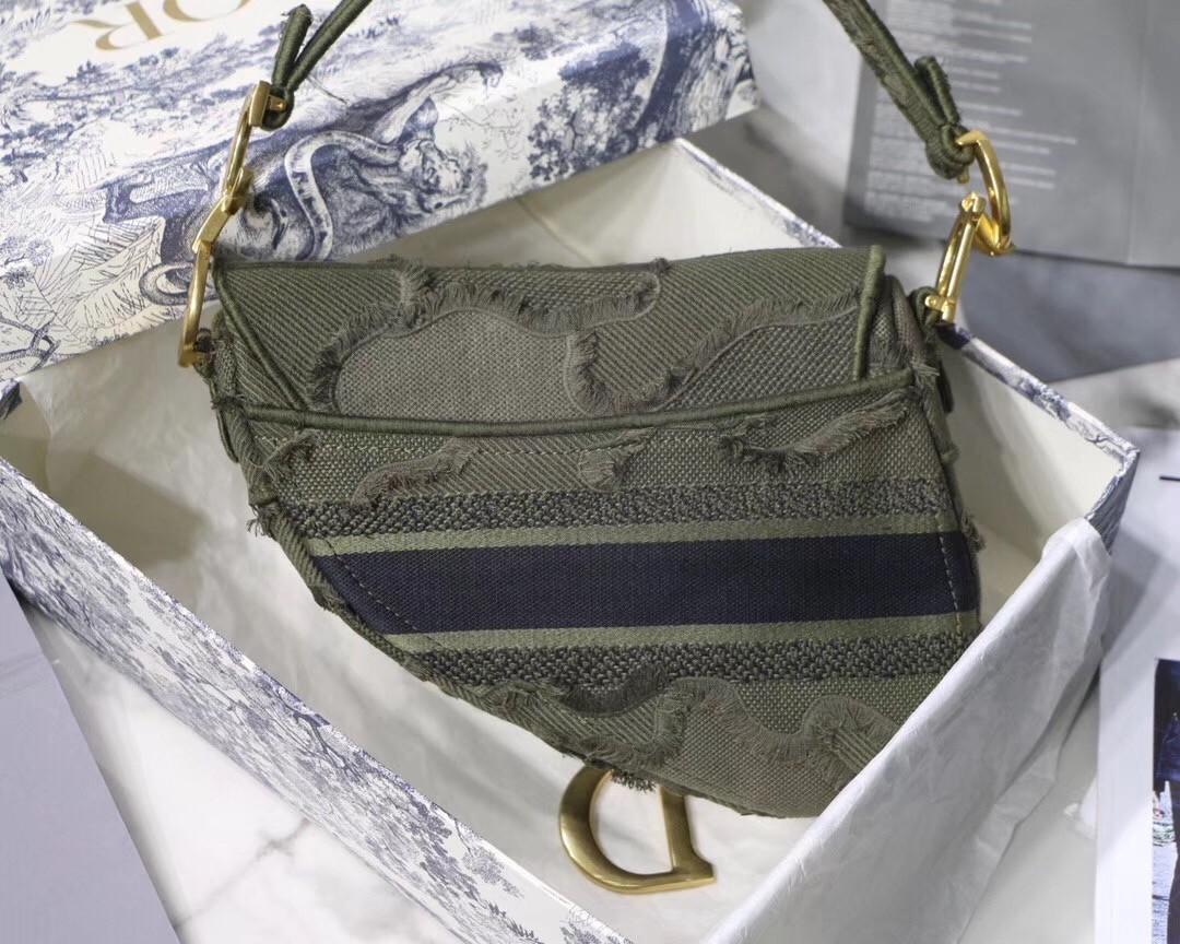 Dior Saddle Bag In Green Camouflage Canvas 162