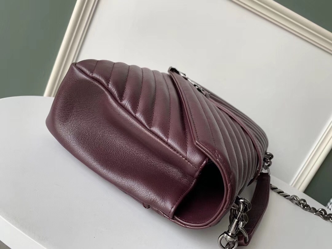 Saint Laurent College Large Bag In Bordeaux Matelasse Leather 710