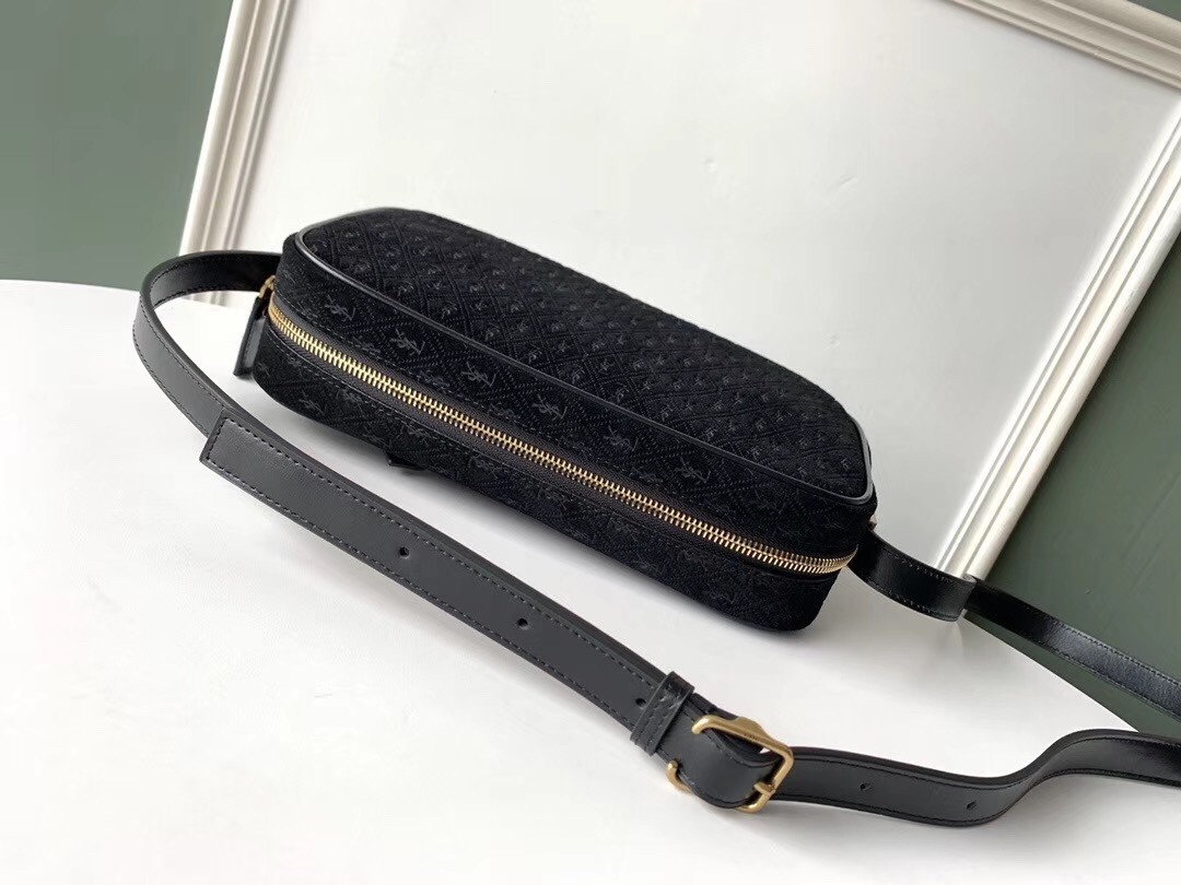 Saint Laurent Monogram All Over Camera Bag In Black Suede 771