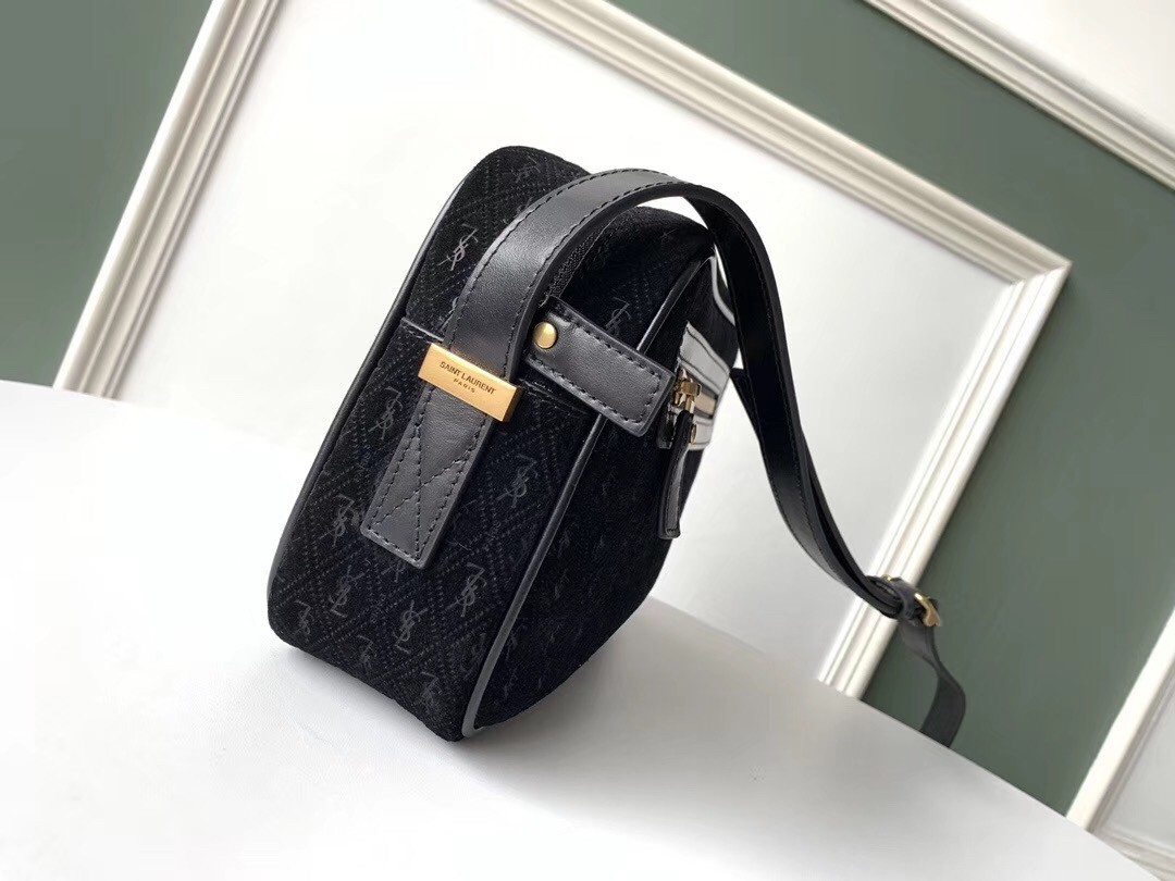 Saint Laurent Monogram All Over Camera Bag In Black Suede 771