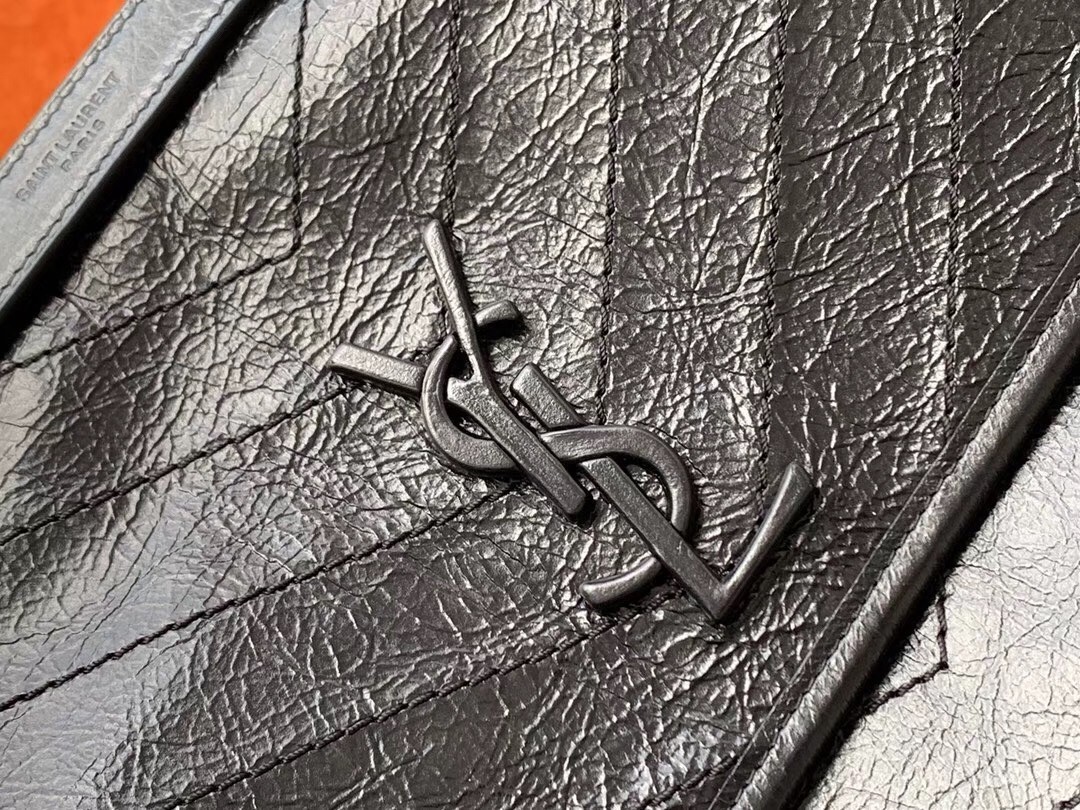 Saint Laurent Baby Niki Chain Bag In Black Crinkled Leather 824