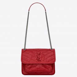 Saint Laurent Baby Niki Chain Bag In Red Crinkled Leather 848