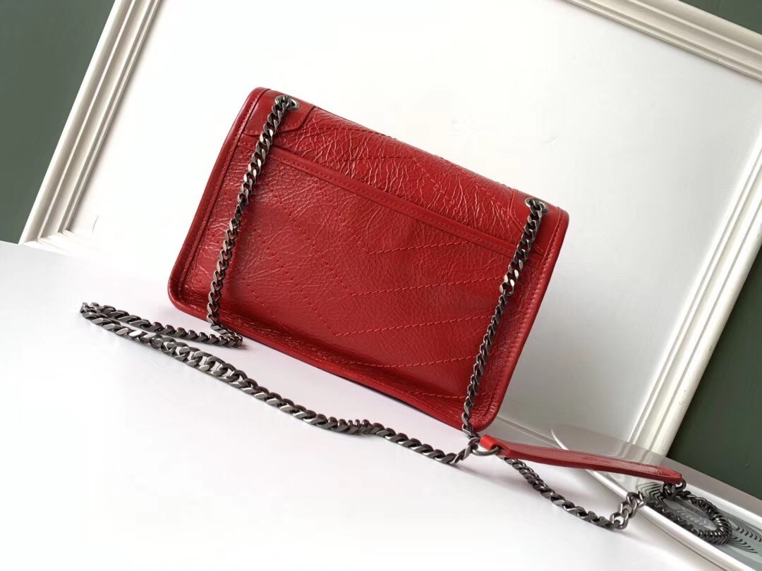 Saint Laurent Baby Niki Chain Bag In Red Crinkled Leather 848