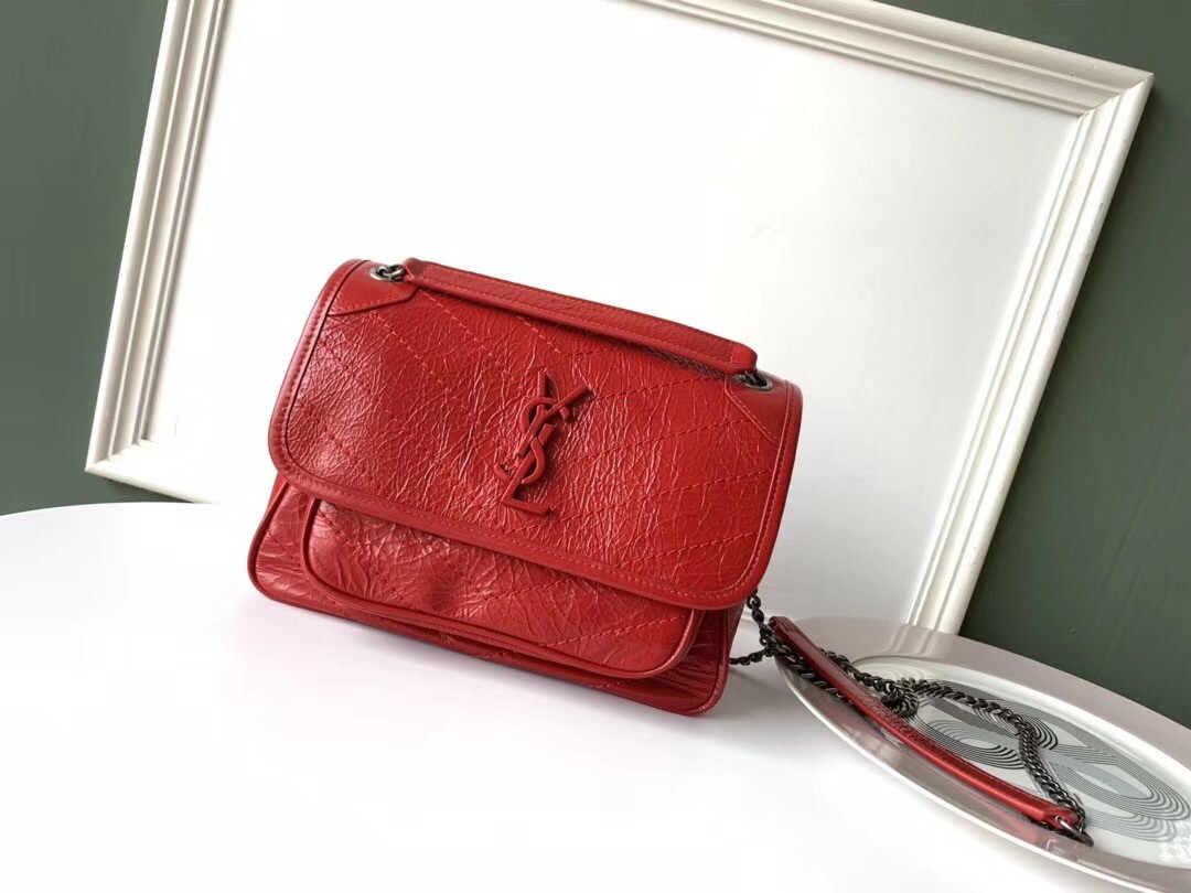 Saint Laurent Baby Niki Chain Bag In Red Crinkled Leather 848